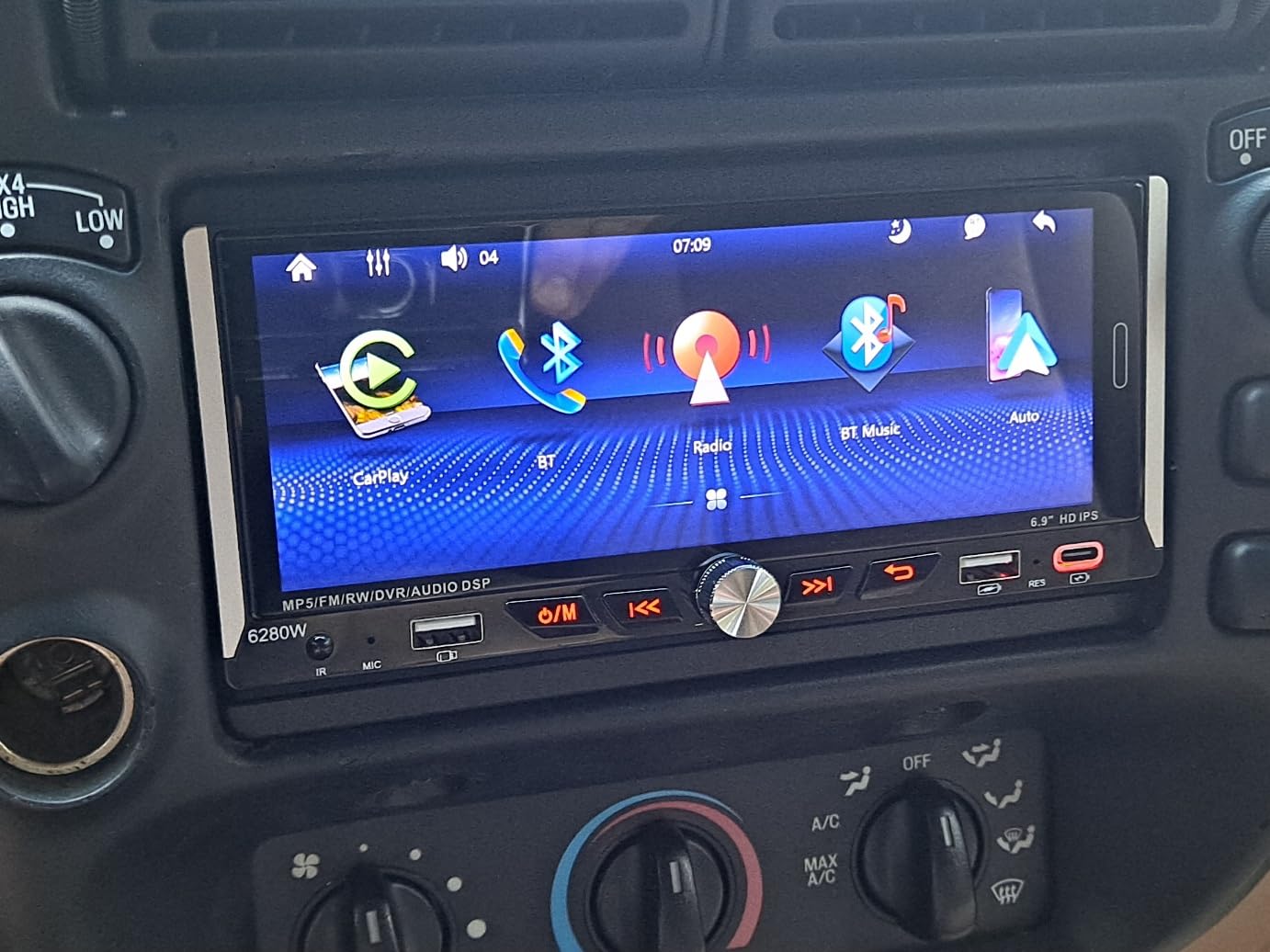 Single Din Radio Car Stereo with Wireless Apple Carplay & Android Auto, 6.9