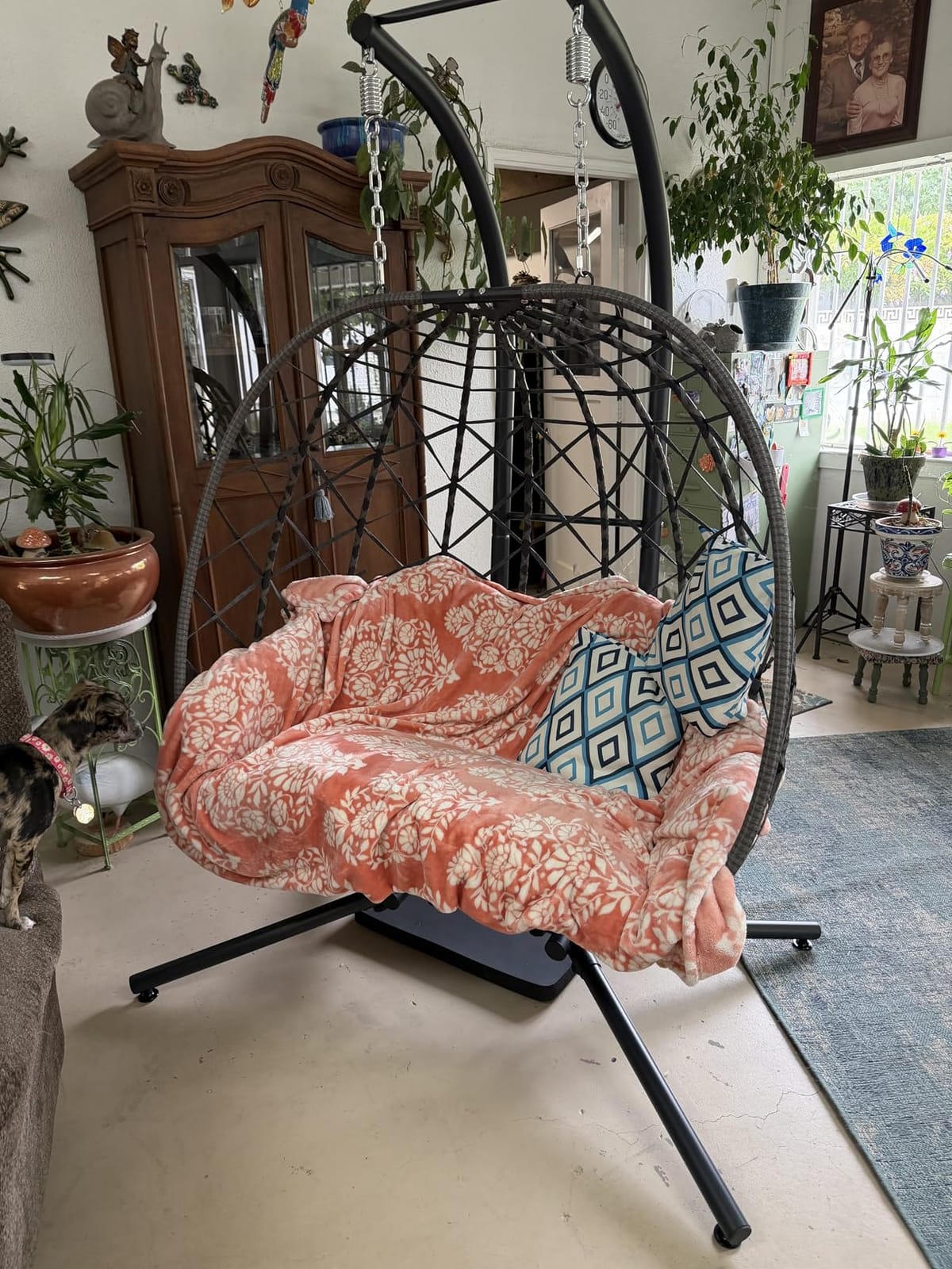 SWITTE Double Egg Chair Outdoor with Stand, Patio Hanging Swing, Grey customer photo 1