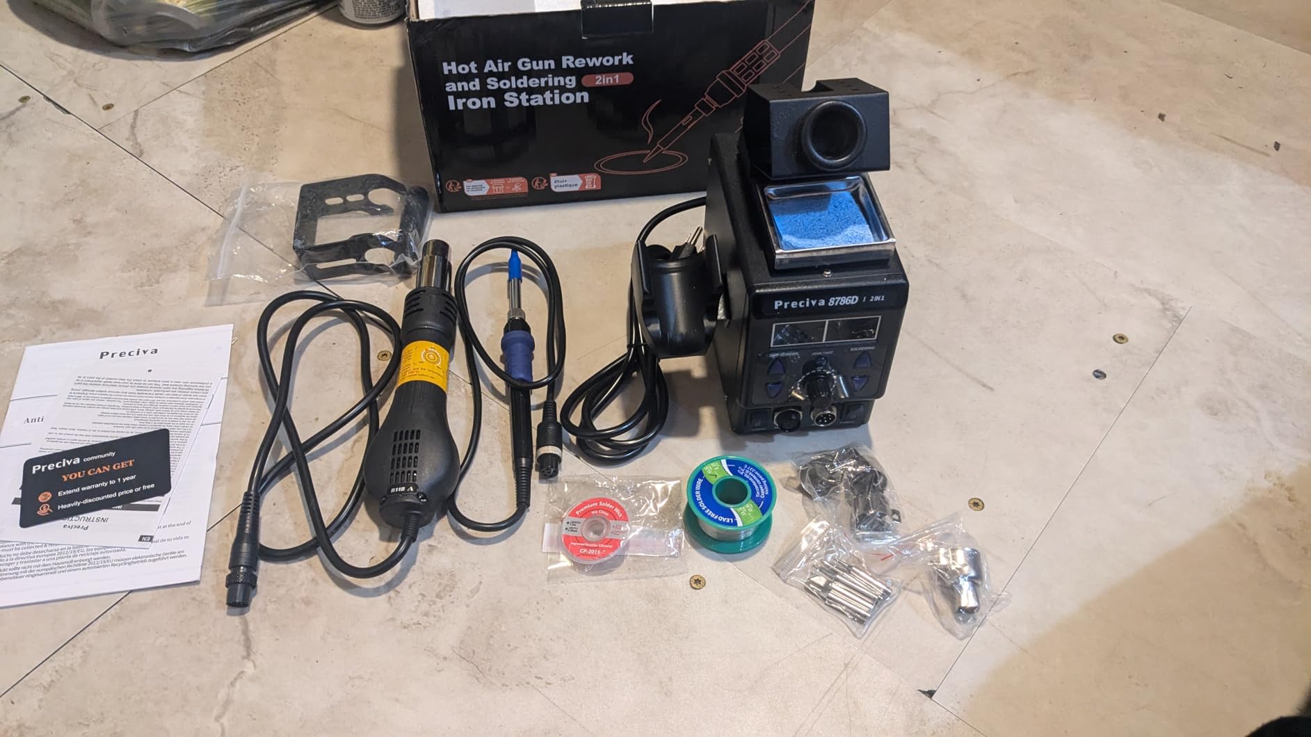Preciva 8786D 2-IN-1 Hot Air Soldering Iron Station Kit with °F /°C, Cool/Hot Air Conversion,Soldering Station with Dual LED Display, 5 Tips & 4 Nozzles for Electronics Repair,Desoldering customer photo 2